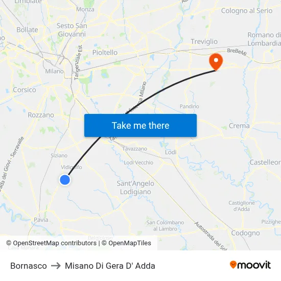 Bornasco to Misano di Gera d'Adda map