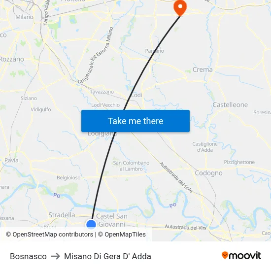 Bosnasco to Misano di Gera d'Adda map