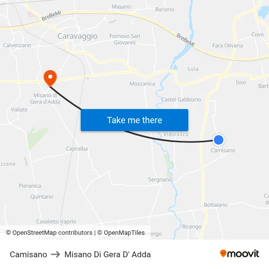 Camisano to Misano di Gera d'Adda map