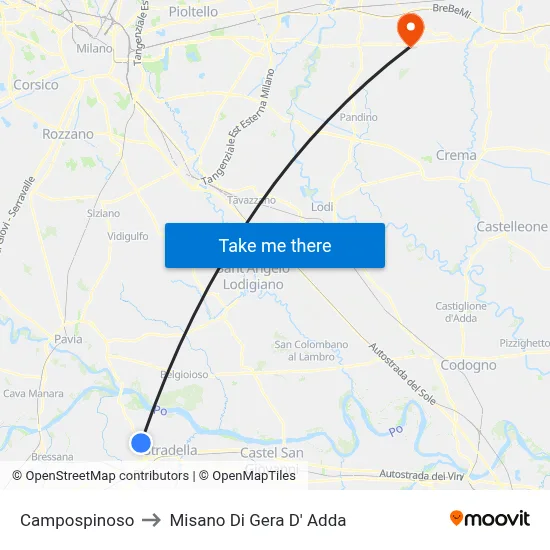 Campospinoso to Misano di Gera d'Adda map