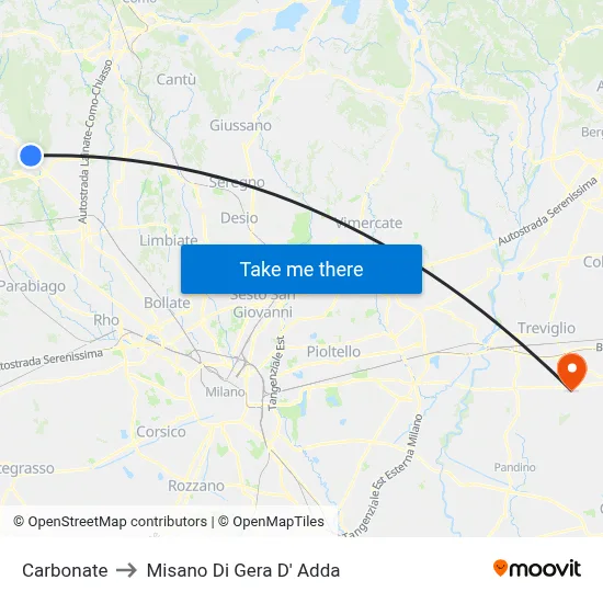 Carbonate to Misano di Gera d'Adda map