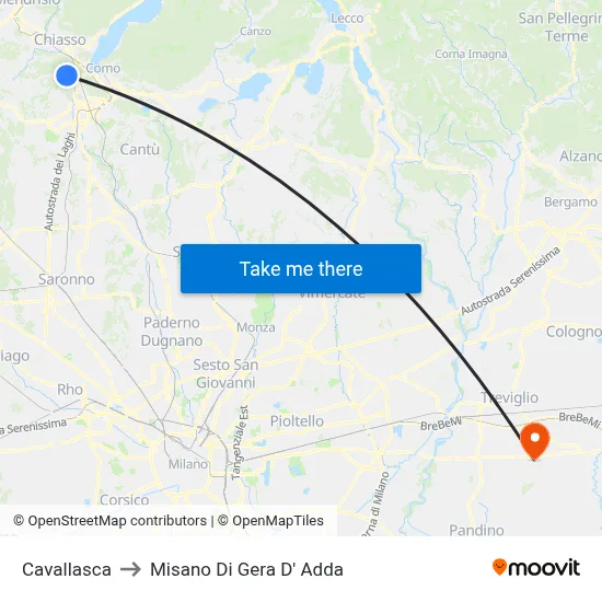 Cavallasca to Misano di Gera d'Adda map