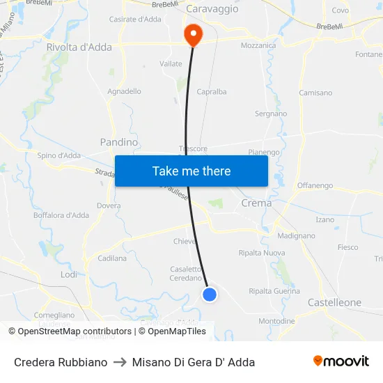 Credera Rubbiano to Misano di Gera d'Adda map