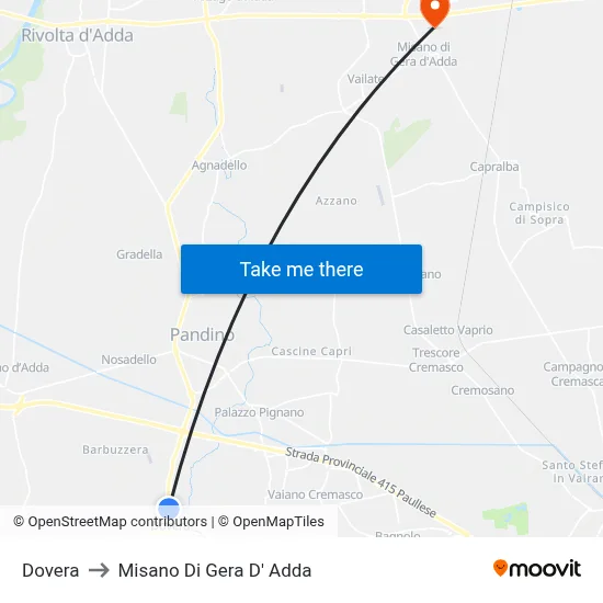Dovera to Misano di Gera d'Adda map