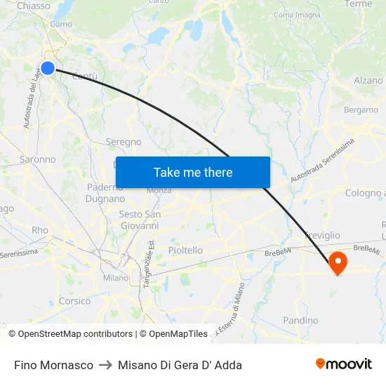 Fino Mornasco to Misano di Gera d'Adda map