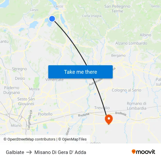 Galbiate to Misano di Gera d'Adda map