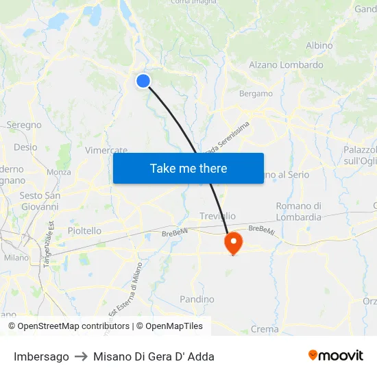 Imbersago to Misano di Gera d'Adda map