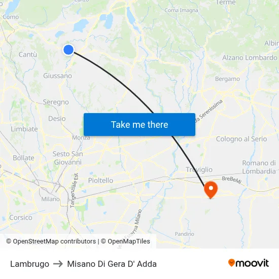 Lambrugo to Misano di Gera d'Adda map
