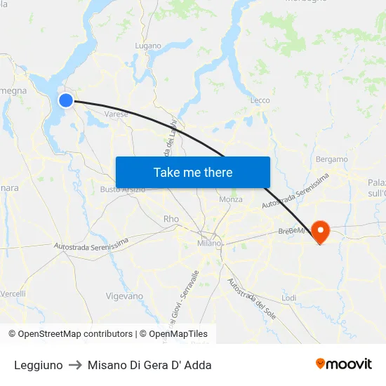 Leggiuno to Misano di Gera d'Adda map