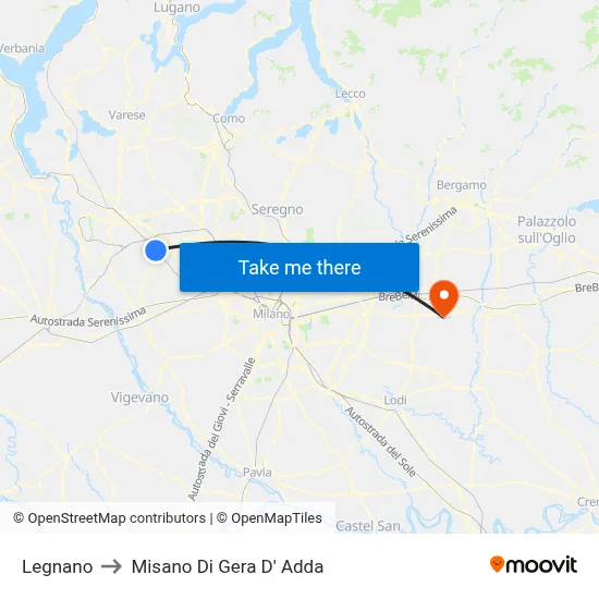 Legnano to Misano di Gera d'Adda map