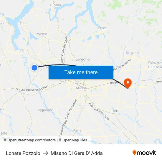 Lonate Pozzolo to Misano di Gera d'Adda map