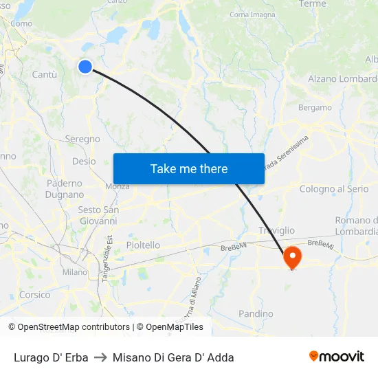 Lurago d'Erba to Misano di Gera d'Adda map