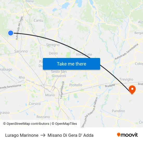 Lurago Marinone to Misano di Gera d'Adda map