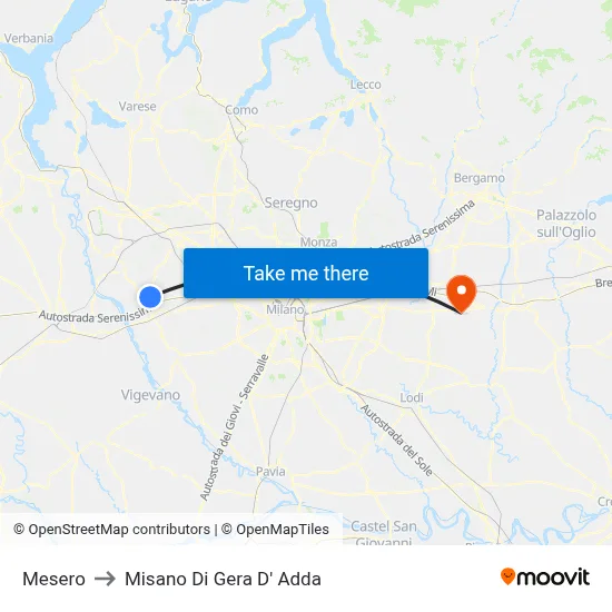 Mesero to Misano di Gera d'Adda map