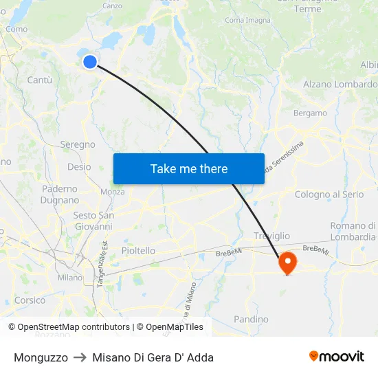 Monguzzo to Misano di Gera d'Adda map