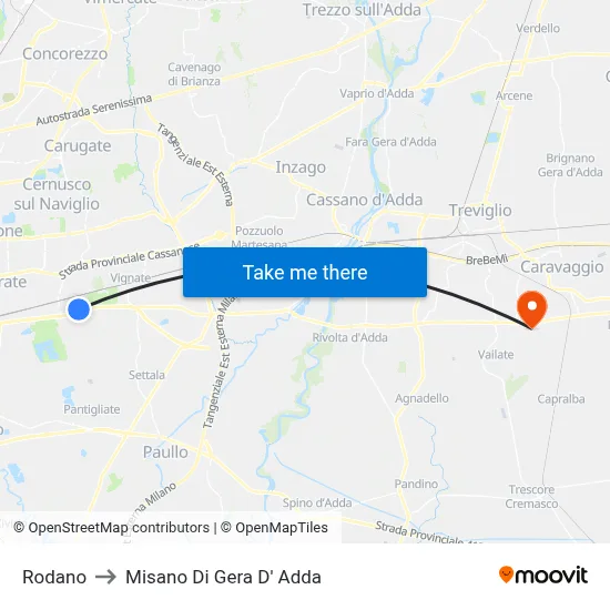 Rodano to Misano di Gera d'Adda map