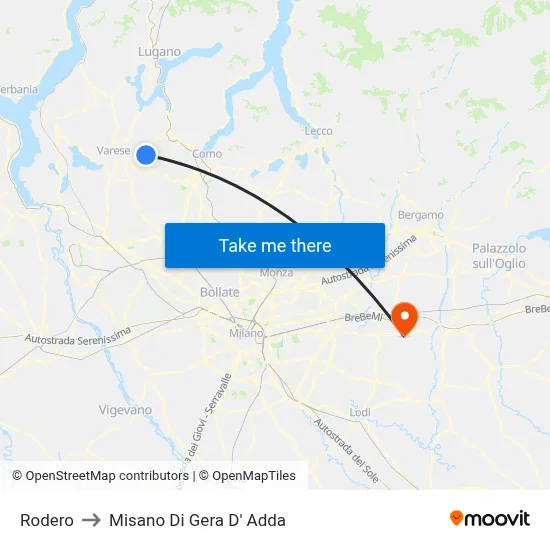 Rodero to Misano di Gera d'Adda map
