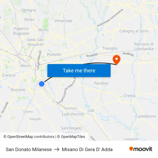 San Donato Milanese to Misano di Gera d'Adda map