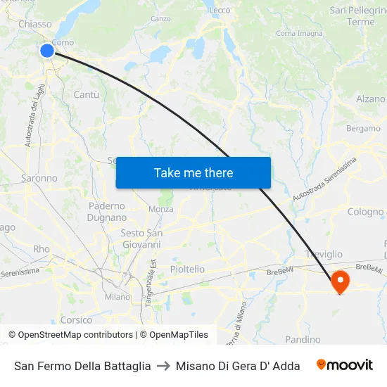 San Fermo Della Battaglia to Misano di Gera d'Adda map
