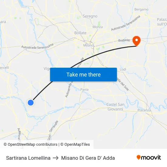Sartirana Lomellina to Misano di Gera d'Adda map
