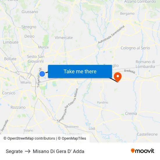 Segrate to Misano di Gera d'Adda map