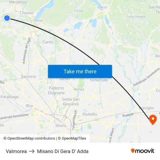 Valmorea to Misano di Gera d'Adda map