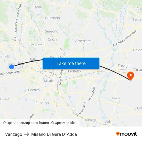 Vanzago to Misano di Gera d'Adda map