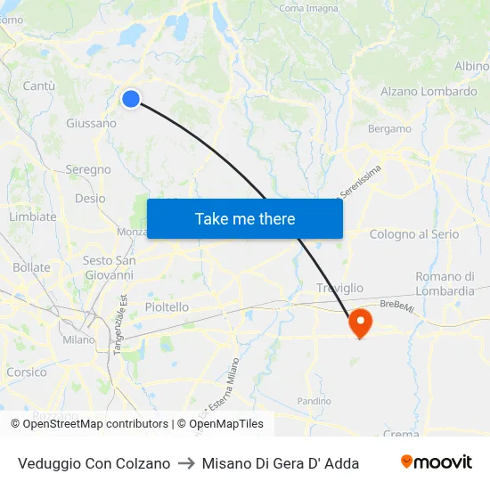 Veduggio con Colzano to Misano di Gera d'Adda map