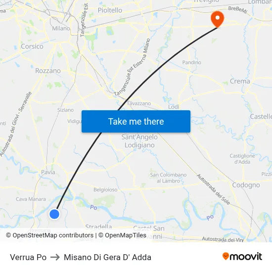 Verrua Po to Misano di Gera d'Adda map