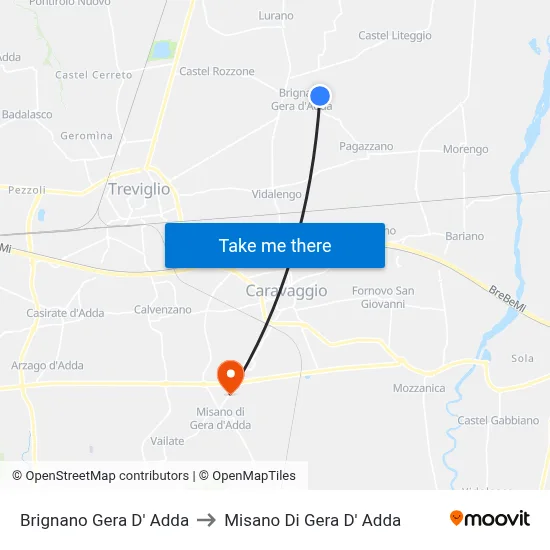 Brignano Gera d'Adda to Misano di Gera d'Adda map