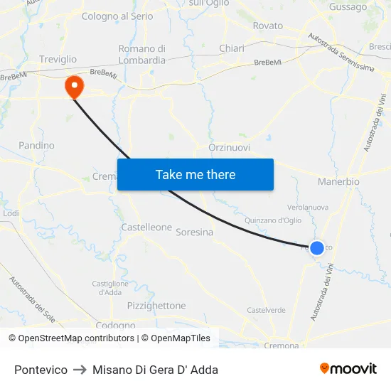 Pontevico to Misano di Gera d'Adda map