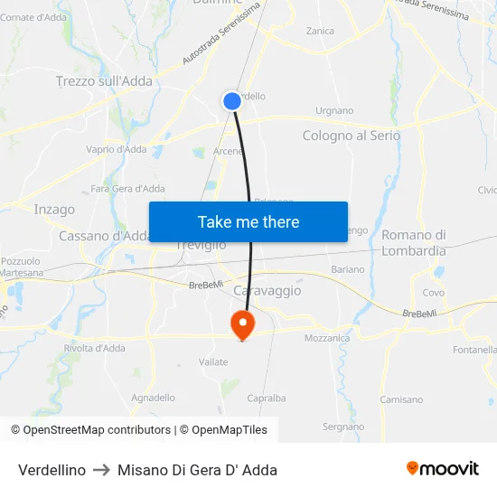 Verdellino to Misano di Gera d'Adda map