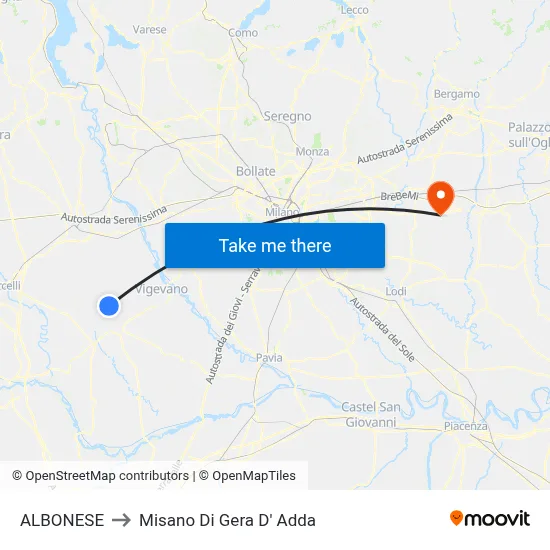Albonese to Misano di Gera d'Adda map