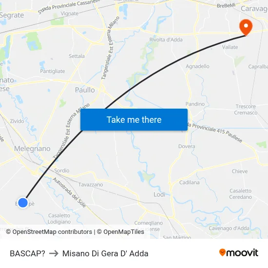 Bascap to Misano di Gera d'Adda map