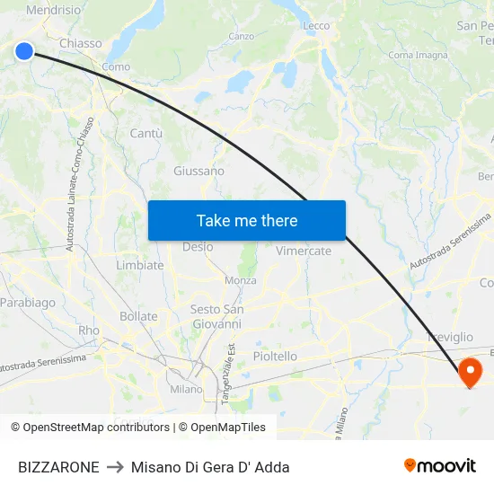 Bizzarone to Misano di Gera d'Adda map