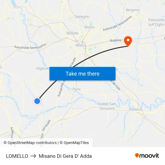 Lomello to Misano di Gera d'Adda map