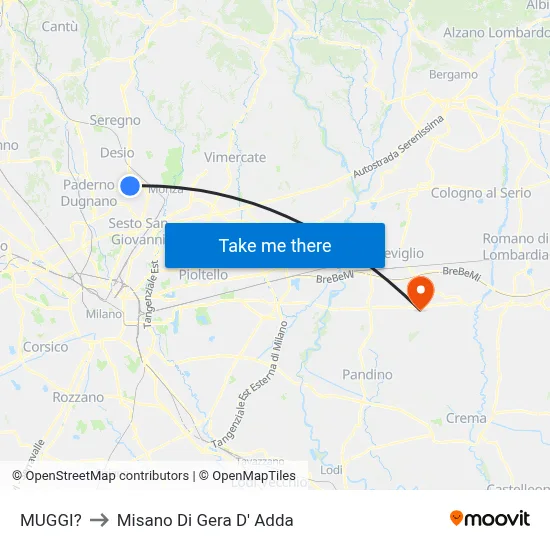 Muggiò to Misano di Gera d'Adda map