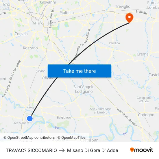 Travacò Siccomario to Misano di Gera d'Adda map