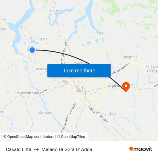 Casale Litta to Misano di Gera d'Adda map