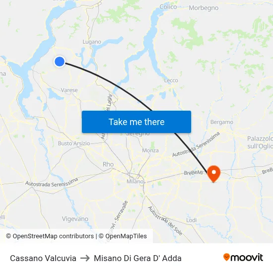 Cassano Valcuvia to Misano di Gera d'Adda map