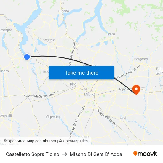 Castelletto Above Ticino to Misano di Gera d'Adda map