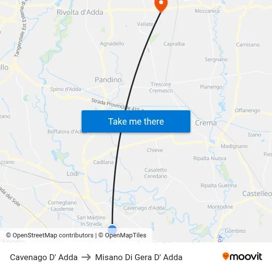 Cavenago D' Adda to Misano di Gera d'Adda map
