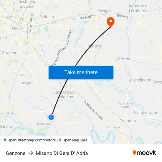 Genzone to Misano di Gera d'Adda map