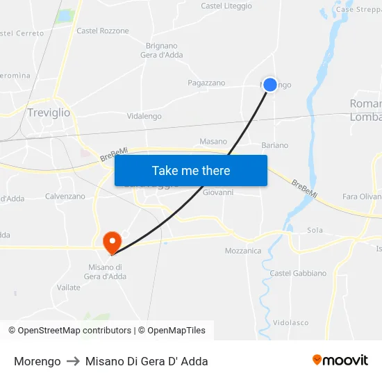 Morengo to Misano di Gera d'Adda map