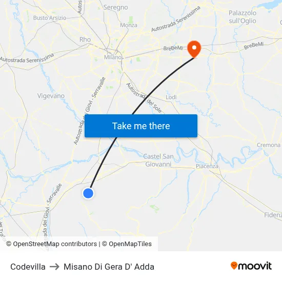 Codevilla to Misano di Gera d'Adda map