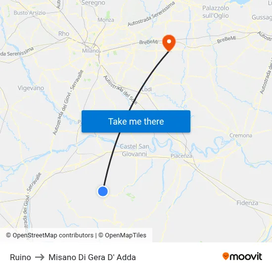 Ruino to Misano di Gera d'Adda map