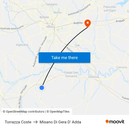Torrazza Coste to Misano di Gera d'Adda map