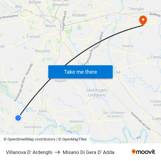 Villanova d'Ardenghi to Misano di Gera d'Adda map