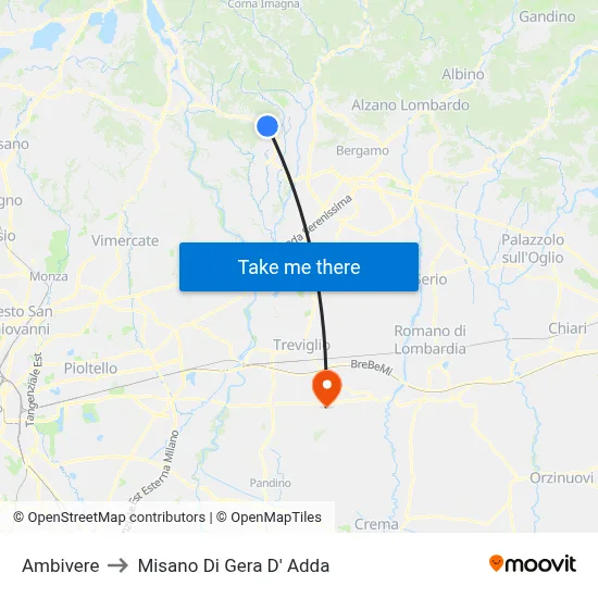 Ambivere to Misano di Gera d'Adda map