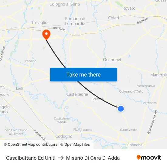Casalbuttano Ed Uniti to Misano di Gera d'Adda map